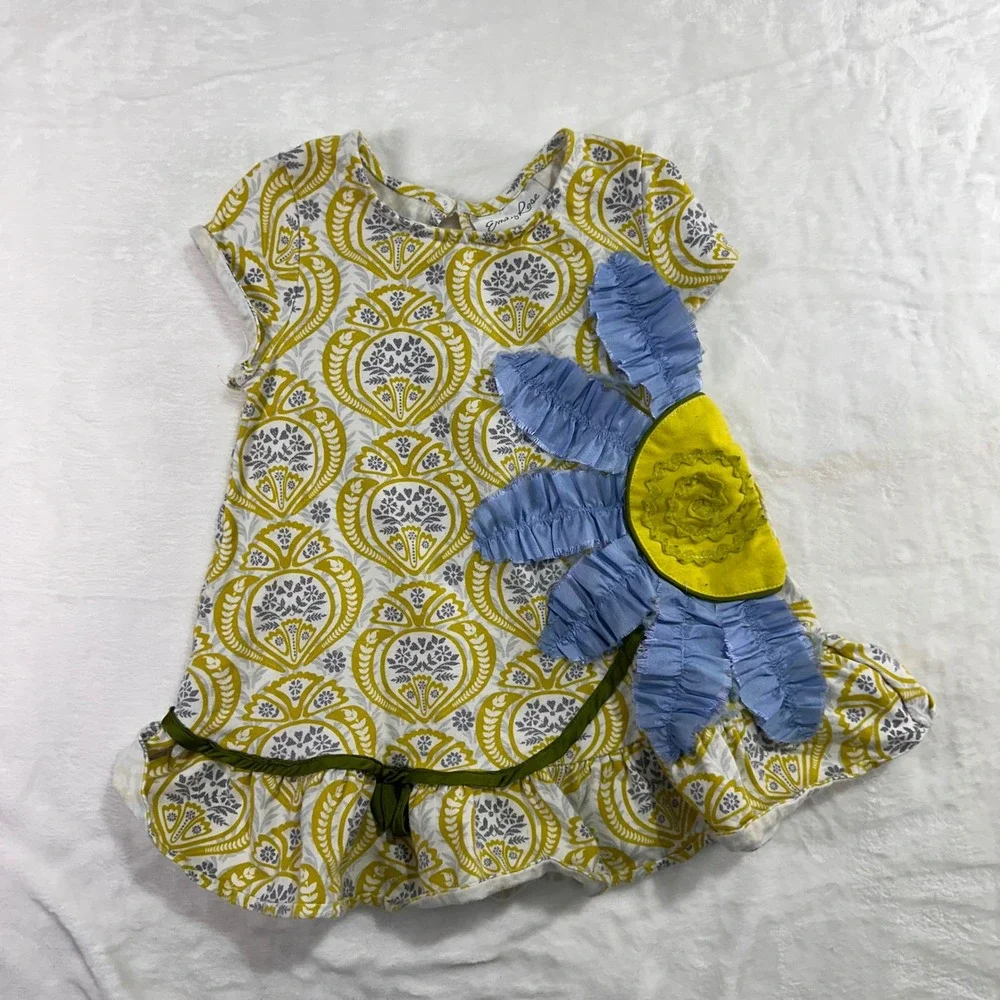 Emily Rose Ruffle Flower Dressy 6 Chartreuse Damask Short Sleeve Girls